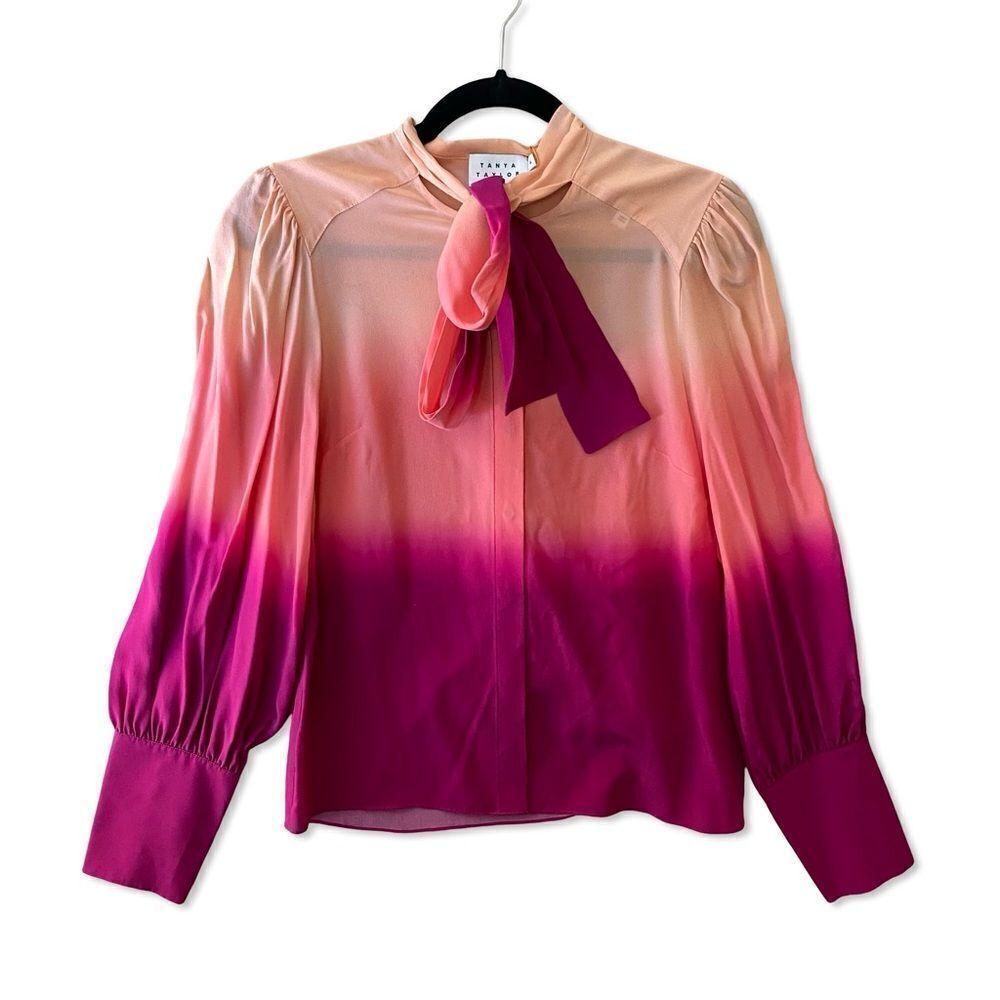 NWT TANYA TAYLOR Susan Ombré Silk Tieneck Blouse top pink $395 Sz 4 - Picture 4 of 8